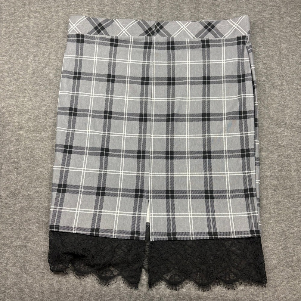 NEW Torrid Gray Plaid Pull On Mini Studio Luxe Ponte Lace Trim Pencil Skirt - Picture 4 of 12